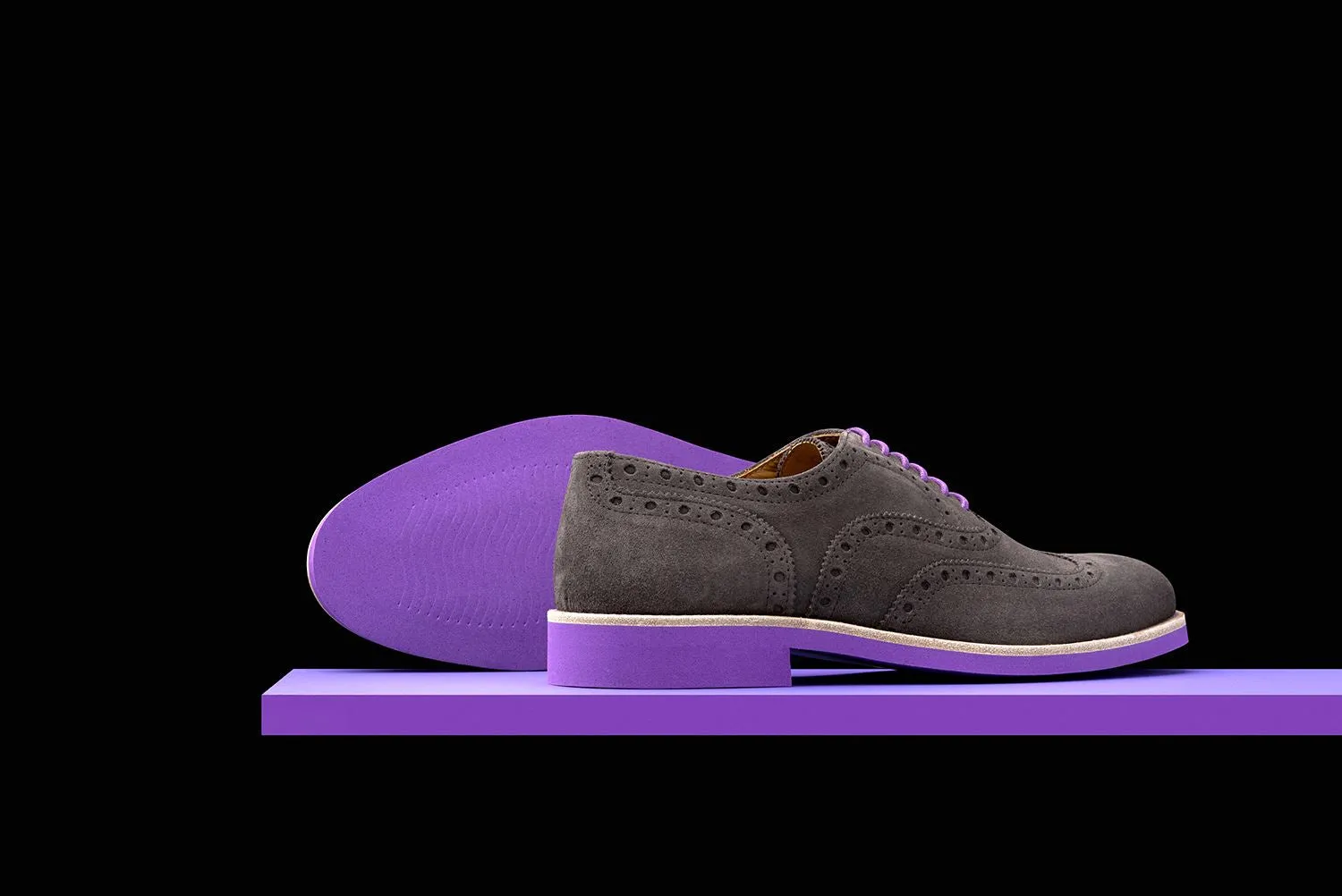 Mens Grey & Purple Suede Wingtip Dress Shoes