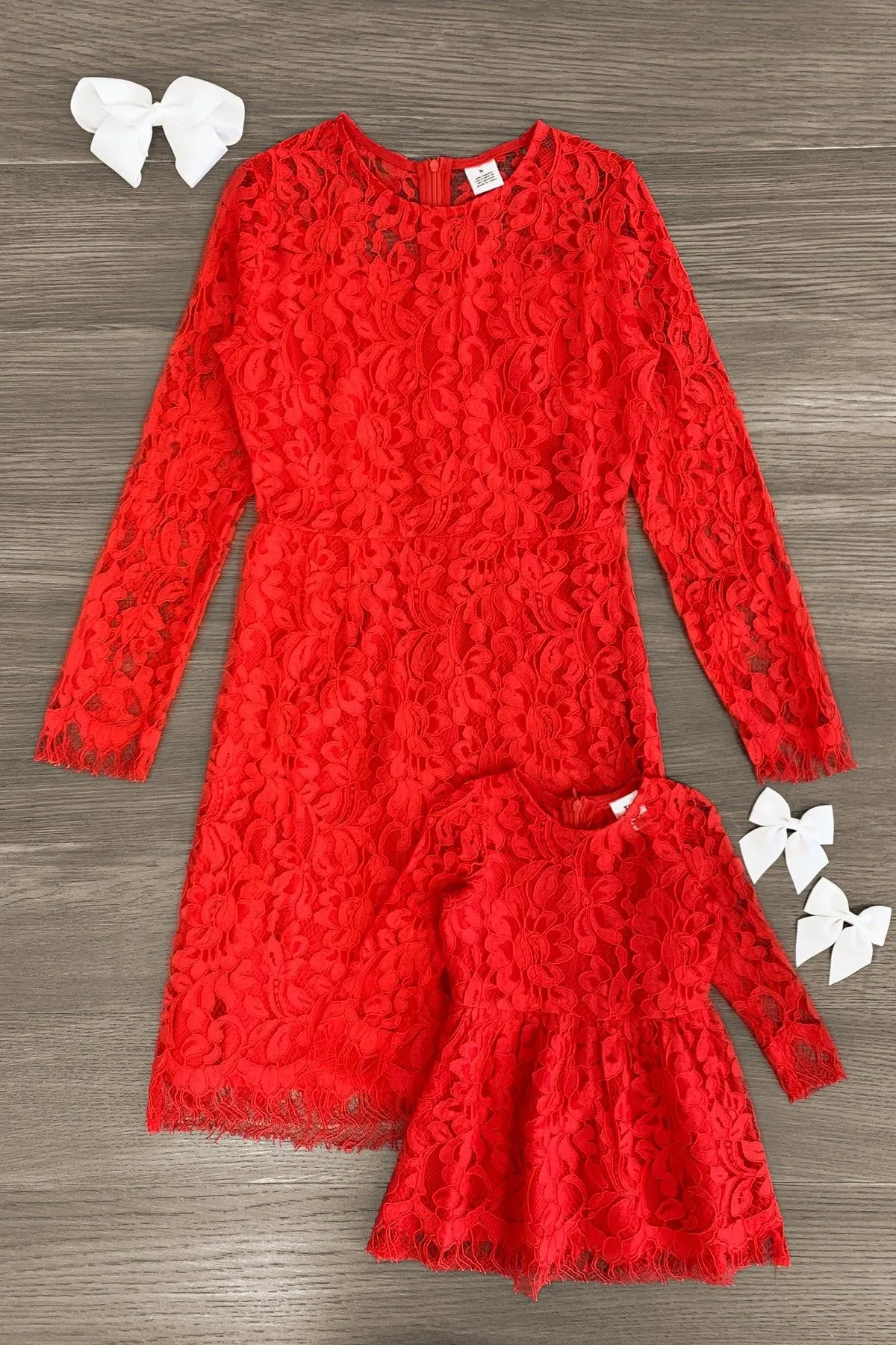 Mom & Me - Red Lace Long Sleeve Dress