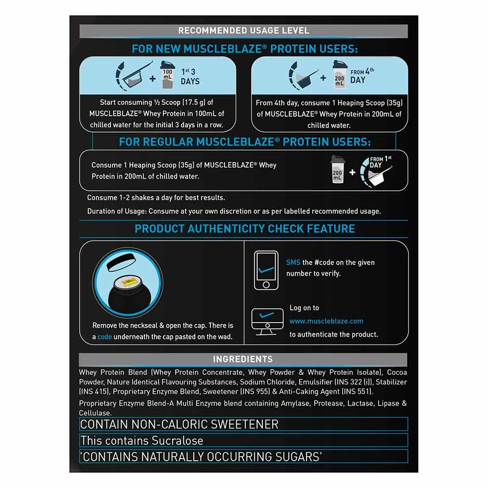 MuscleBlaze 100% Whey Protein Supplement Powder with Digestive Enzyme, 2 kg (4.4 lb), 57 Servings (Rich Milk Chocolate)