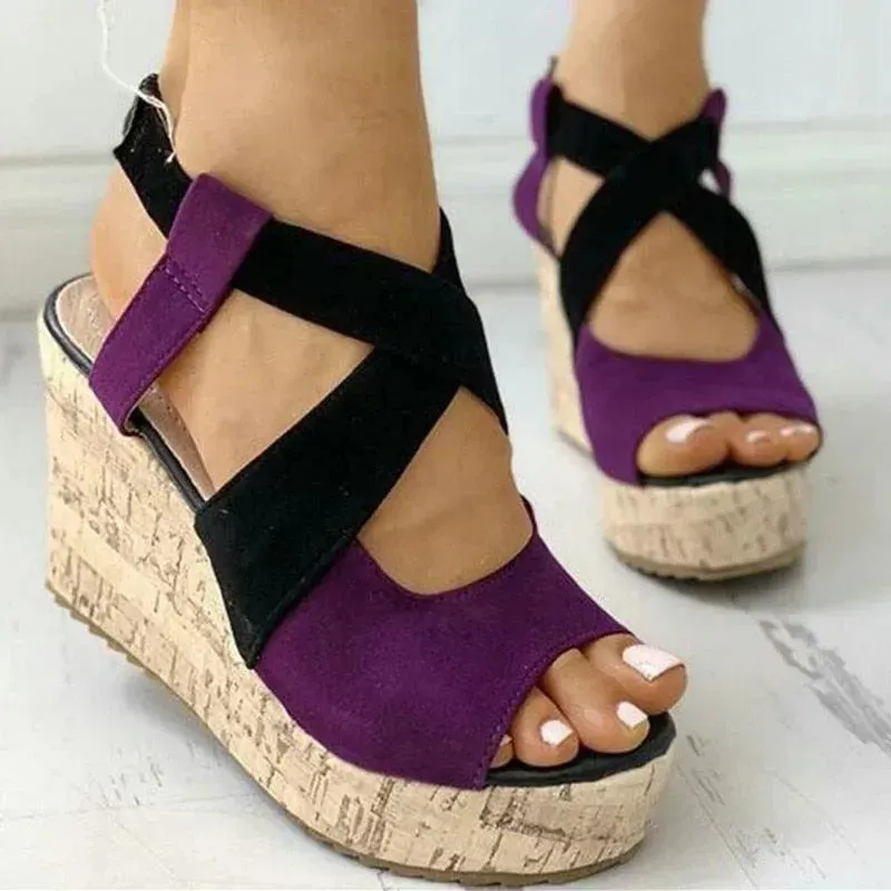 Patchwork Wedge Sandal Shoes