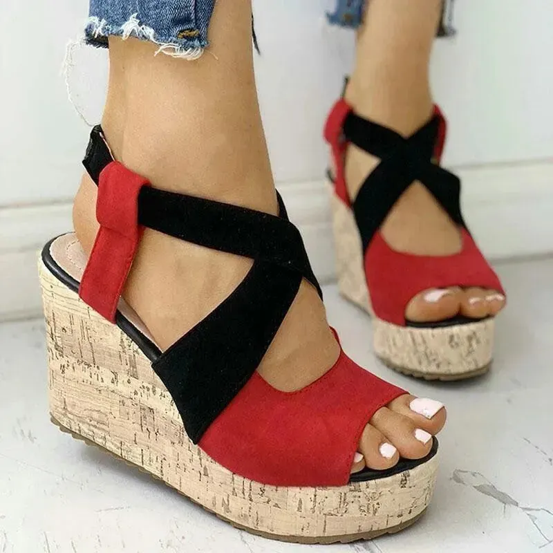 Patchwork Wedge Sandal Shoes