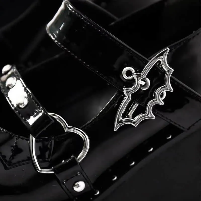 Punk Goth Bat Love Heart Buckle Platform Lolita Mary Janes Shoes