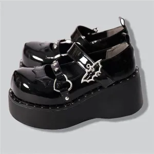 Punk Goth Bat Love Heart Buckle Platform Lolita Mary Janes Shoes