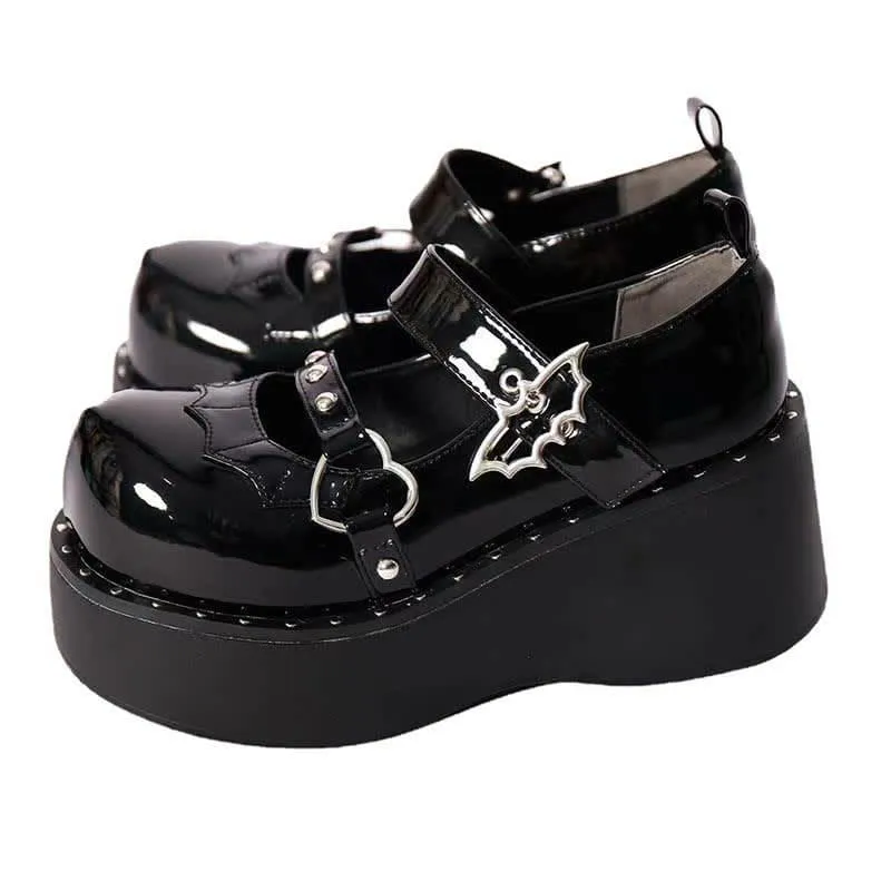 Punk Goth Bat Love Heart Buckle Platform Lolita Mary Janes Shoes