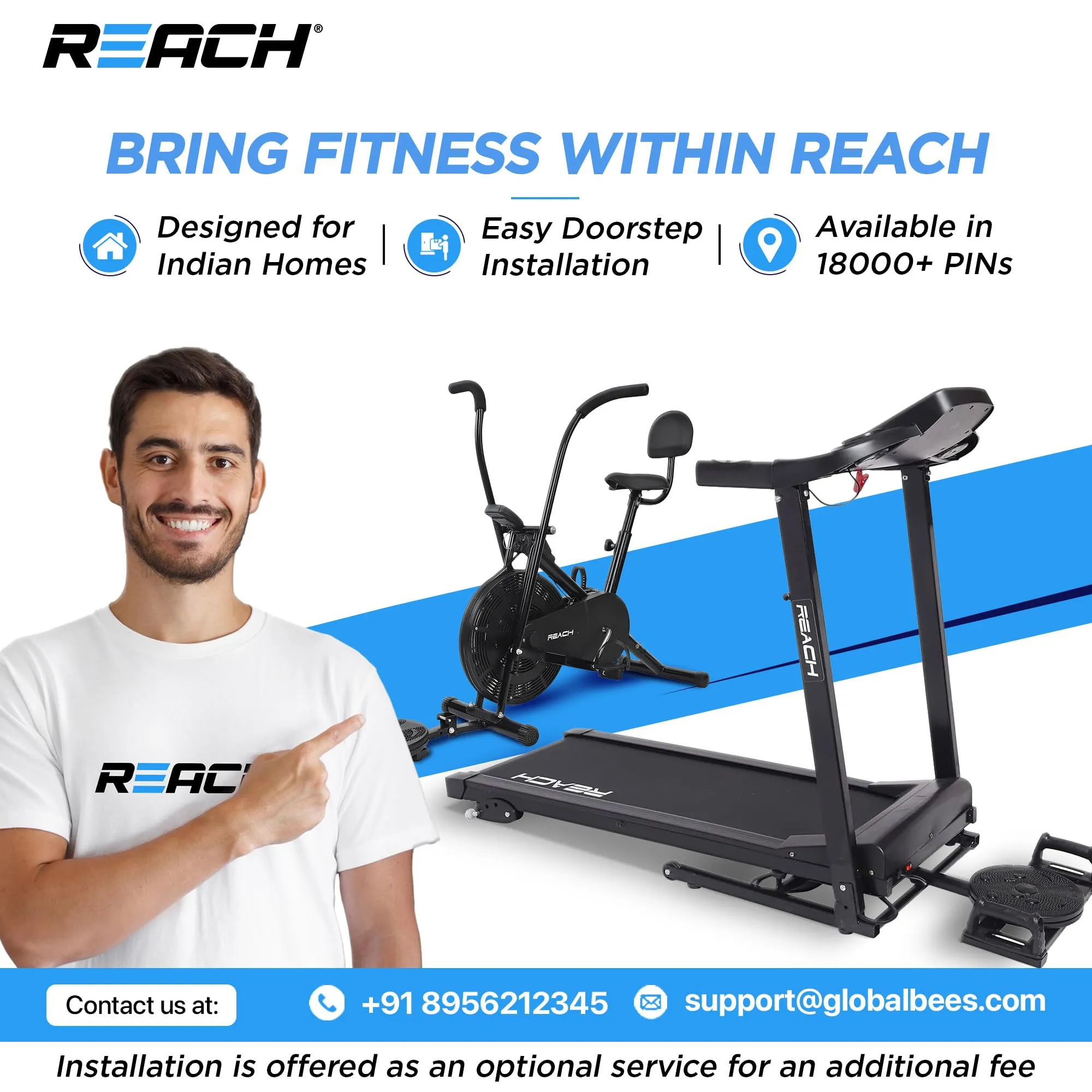 REACH Runner Pro 3HP Peak DC Motorized Foldable Treadmill   Massager & Twister | 15 Level Auto Incline | Max Speed 16 Km/H & User Wt. 130 Kg | Running Machine for Home Gym with LCD Display & Bluetooth