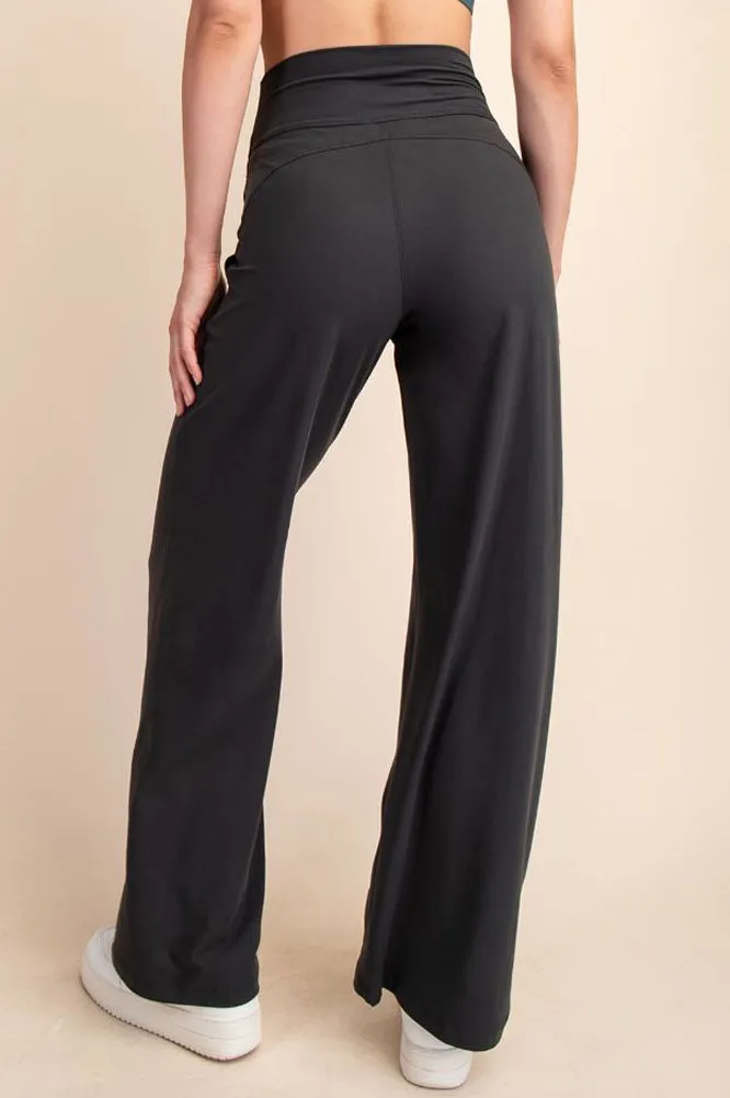 Recycled Butter V Waist Wide Pants in Black by Rae Mode