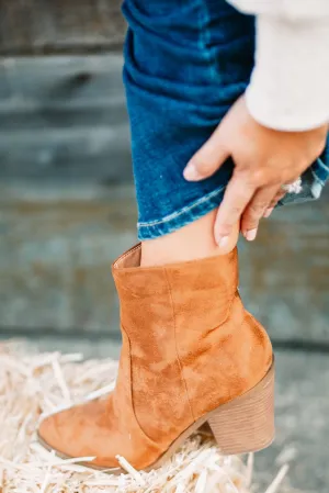 Riley Faux Suede Zipper Bootie In Chestnut