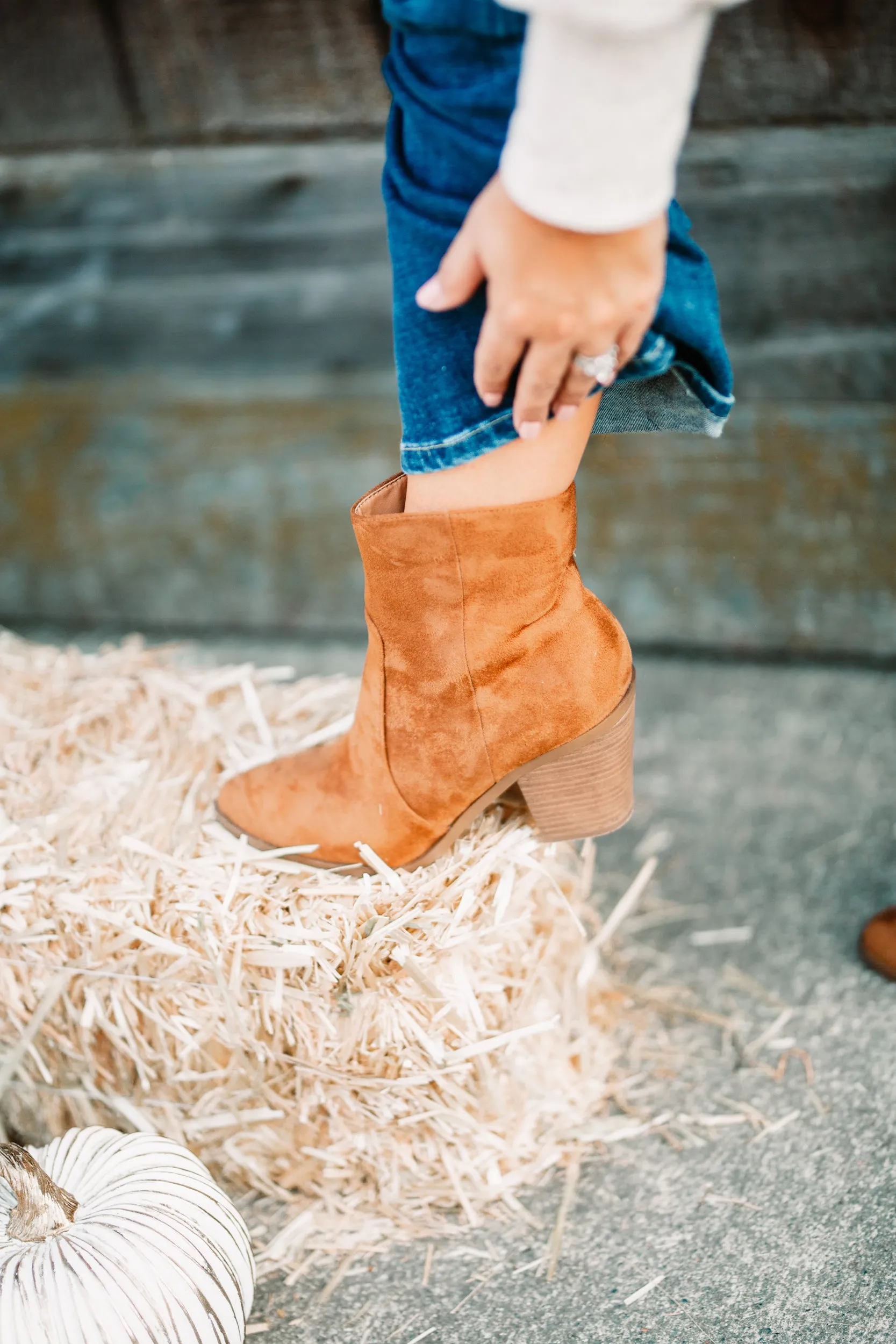 Riley Faux Suede Zipper Bootie In Chestnut