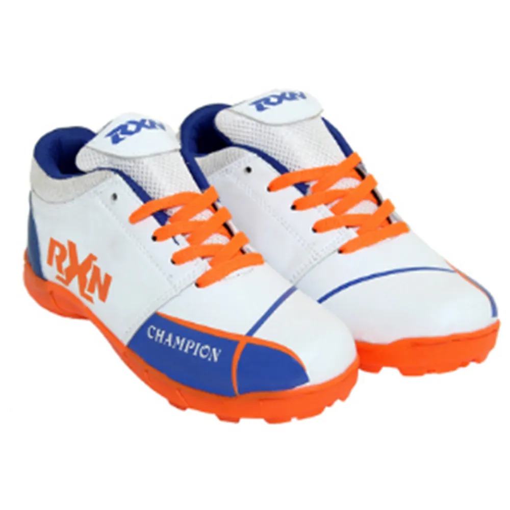 RXN Champion Cricket Shoes (White/Blue/Orange)