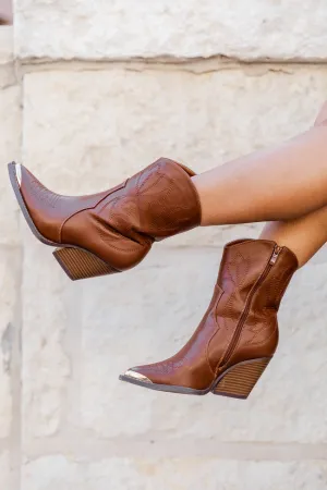 Sara Brown Western Booties with Gold Toe FINAL SALE