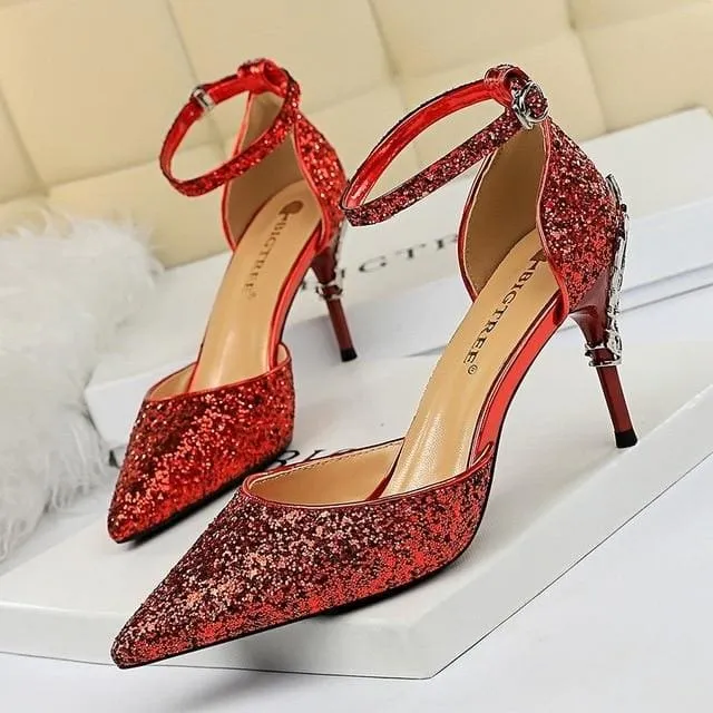 Sexy Women Metal Glitter Bridal High Heels