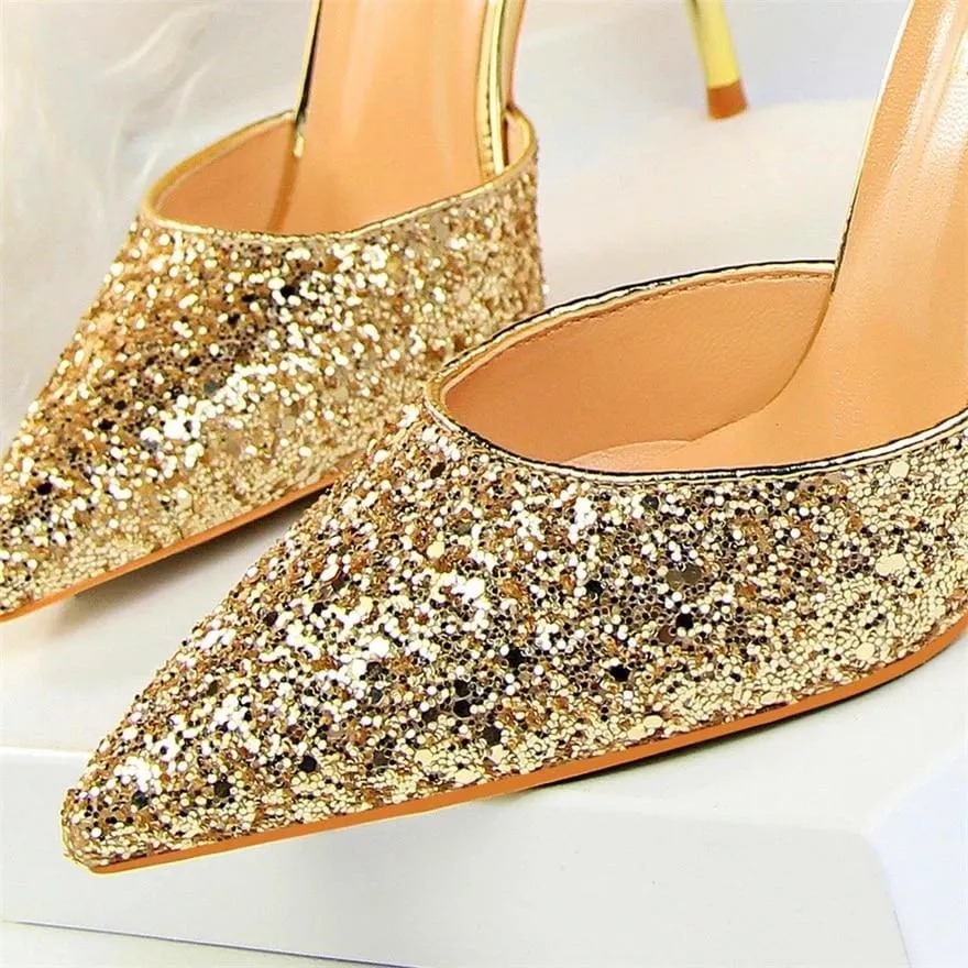 Sexy Women Metal Glitter Bridal High Heels