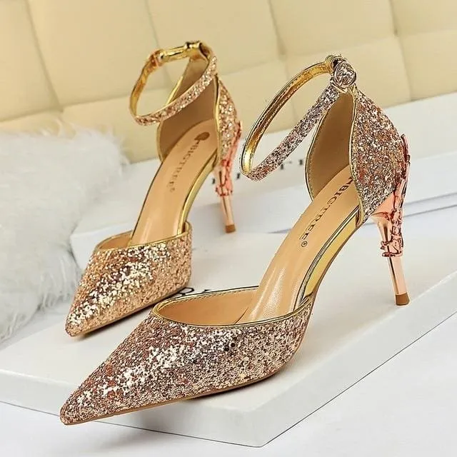 Sexy Women Metal Glitter Bridal High Heels