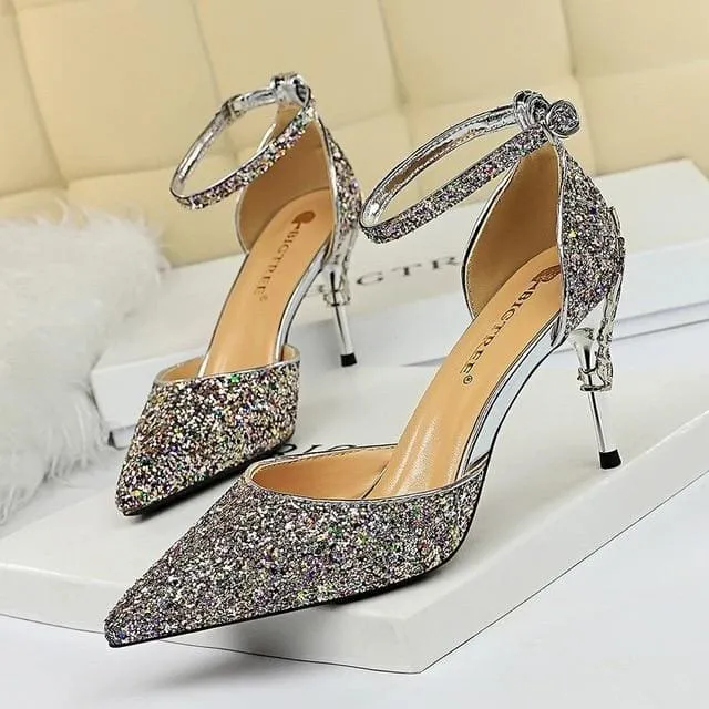 Sexy Women Metal Glitter Bridal High Heels