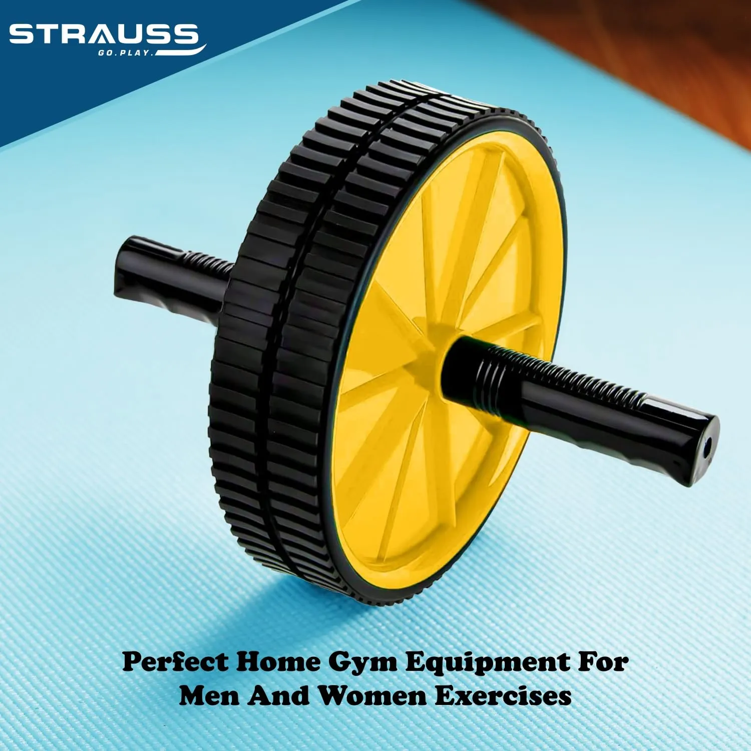 Strauss Double Wheel Ab & Exercise Roller | Anti-Skid Wheel Base, Non-Slip PVC Handles | Ideal for Home, Gym workout for Abs, Tummy, (Green)