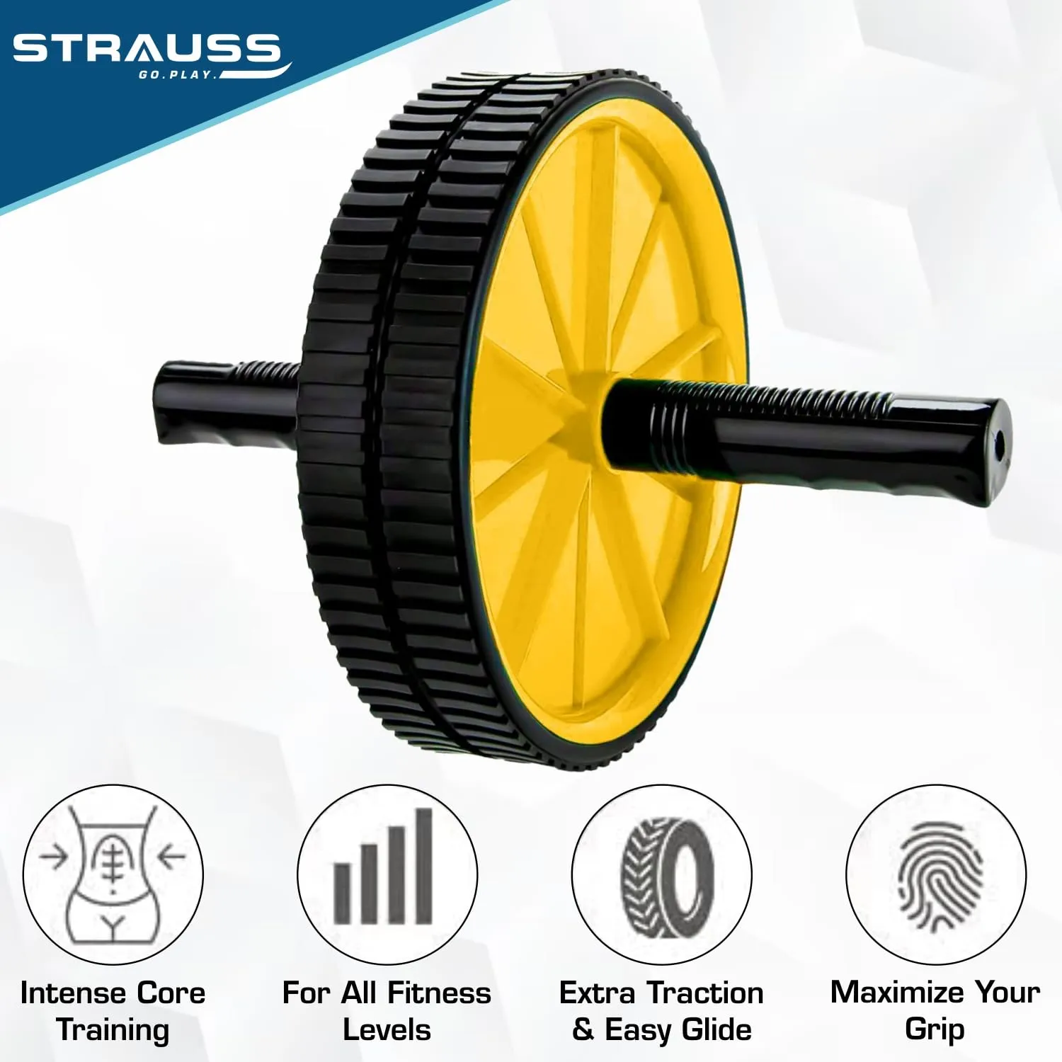 Strauss Double Wheel Ab & Exercise Roller | Anti-Skid Wheel Base, Non-Slip PVC Handles | Ideal for Home, Gym workout for Abs, Tummy, (Green)