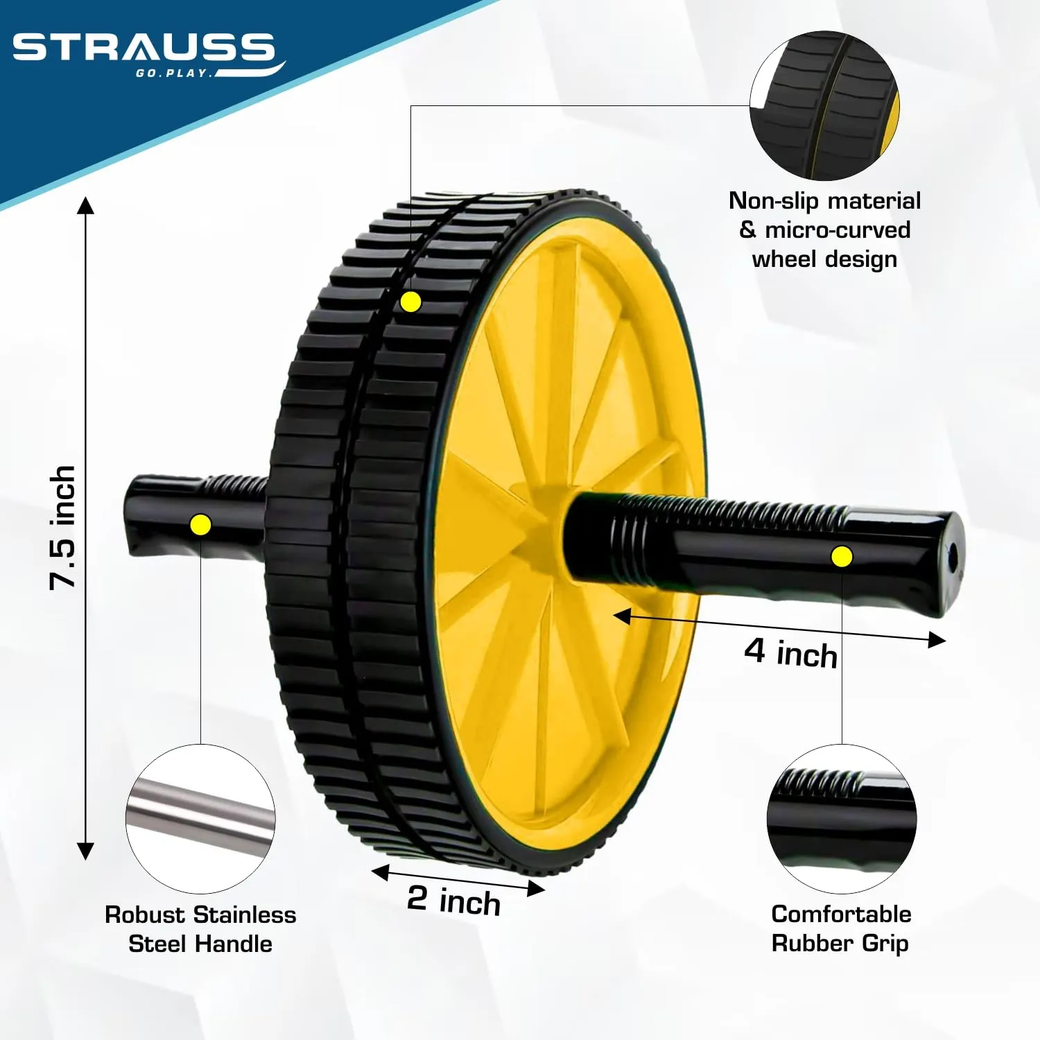 Strauss Double Wheel Ab & Exercise Roller | Anti-Skid Wheel Base, Non-Slip PVC Handles | Ideal for Home, Gym workout for Abs, Tummy, (Green)