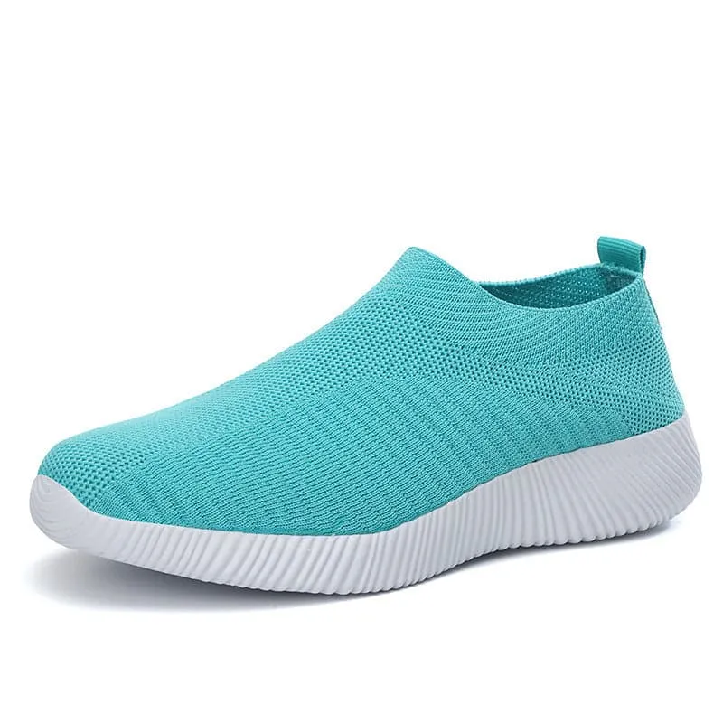 Stretch Mesh Breathable Flats Shoes Soft Sole Fly Knit Slip On Shoes