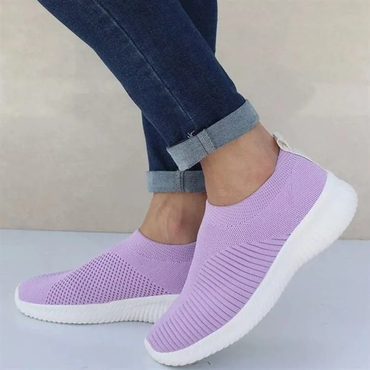 Stretch Mesh Breathable Flats Shoes Soft Sole Fly Knit Slip On Shoes