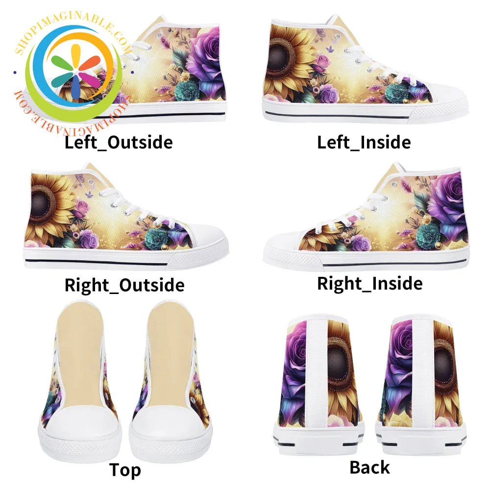 Sunflower Floral Ladies High Top Canvas Shoes