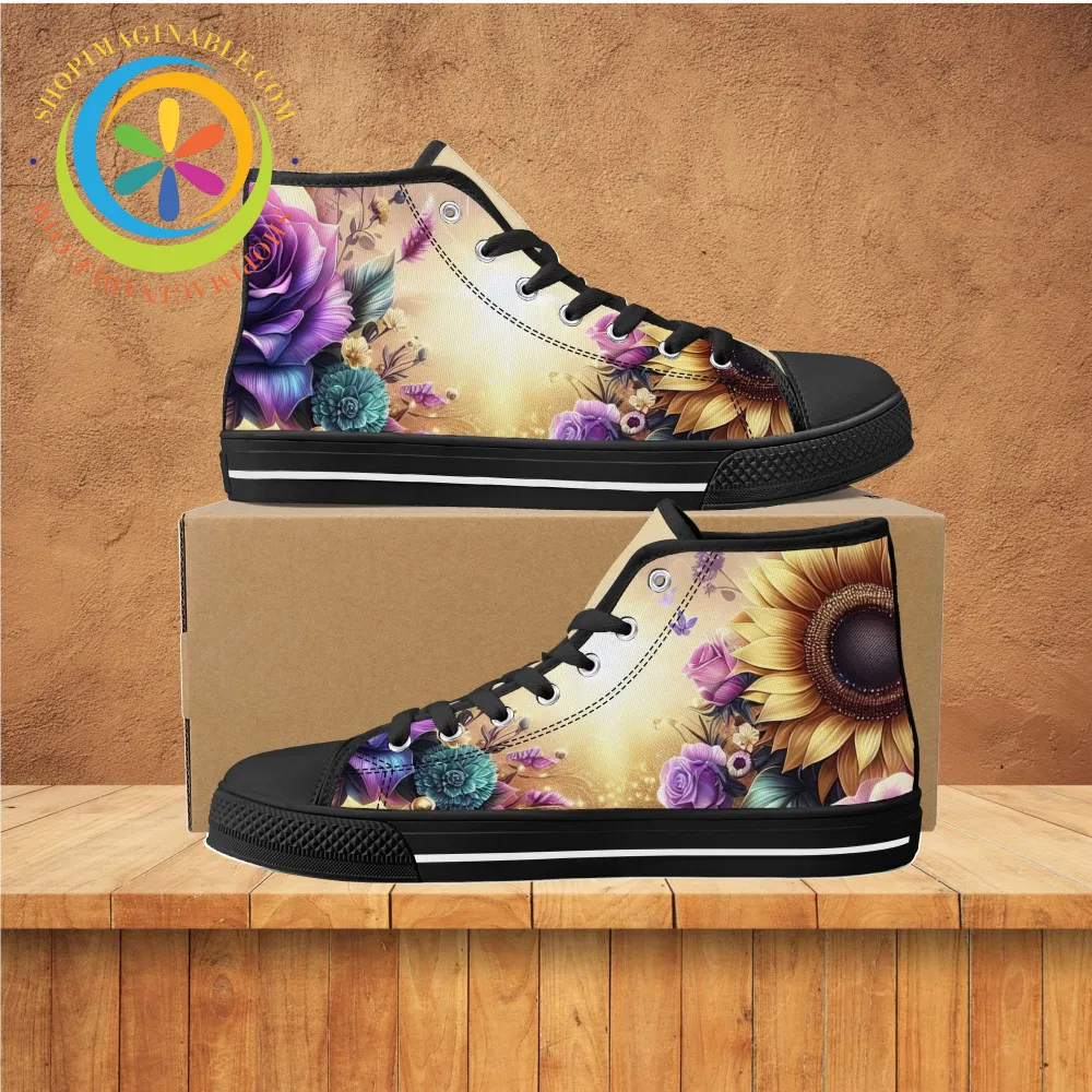 Sunflower Floral Ladies High Top Canvas Shoes