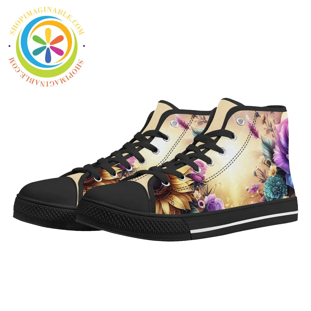 Sunflower Floral Ladies High Top Canvas Shoes