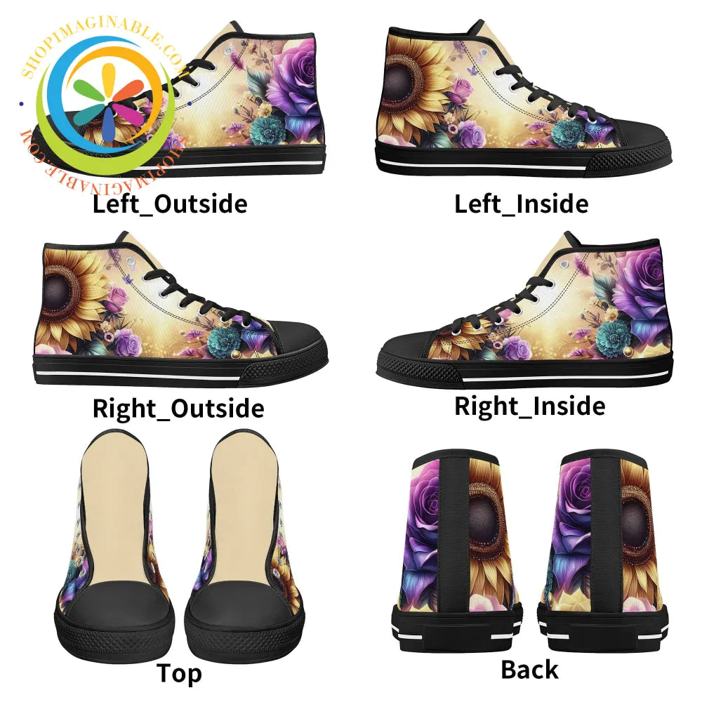 Sunflower Floral Ladies High Top Canvas Shoes