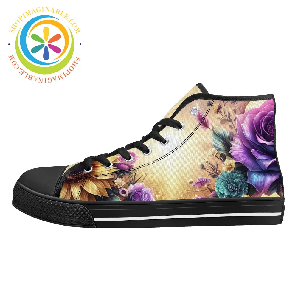 Sunflower Floral Ladies High Top Canvas Shoes