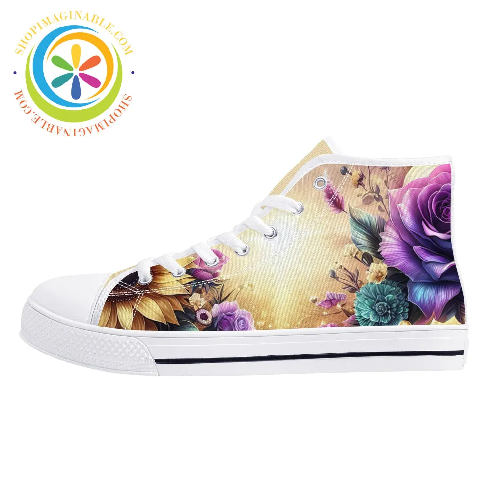 Sunflower Floral Ladies High Top Canvas Shoes