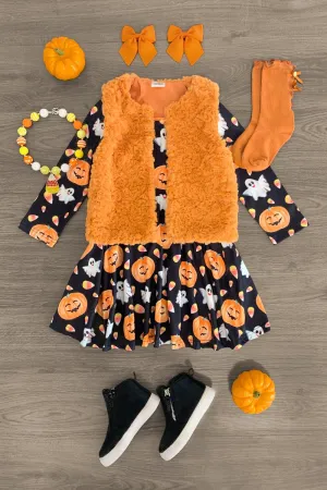 Trick or Treat Fur Vest Dress Set