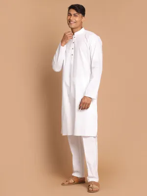 VASTRAMAY White Cotton Kurta Pyjama Set