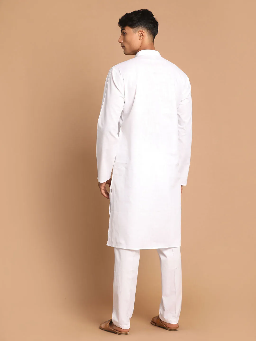 VASTRAMAY White Cotton Kurta Pyjama Set