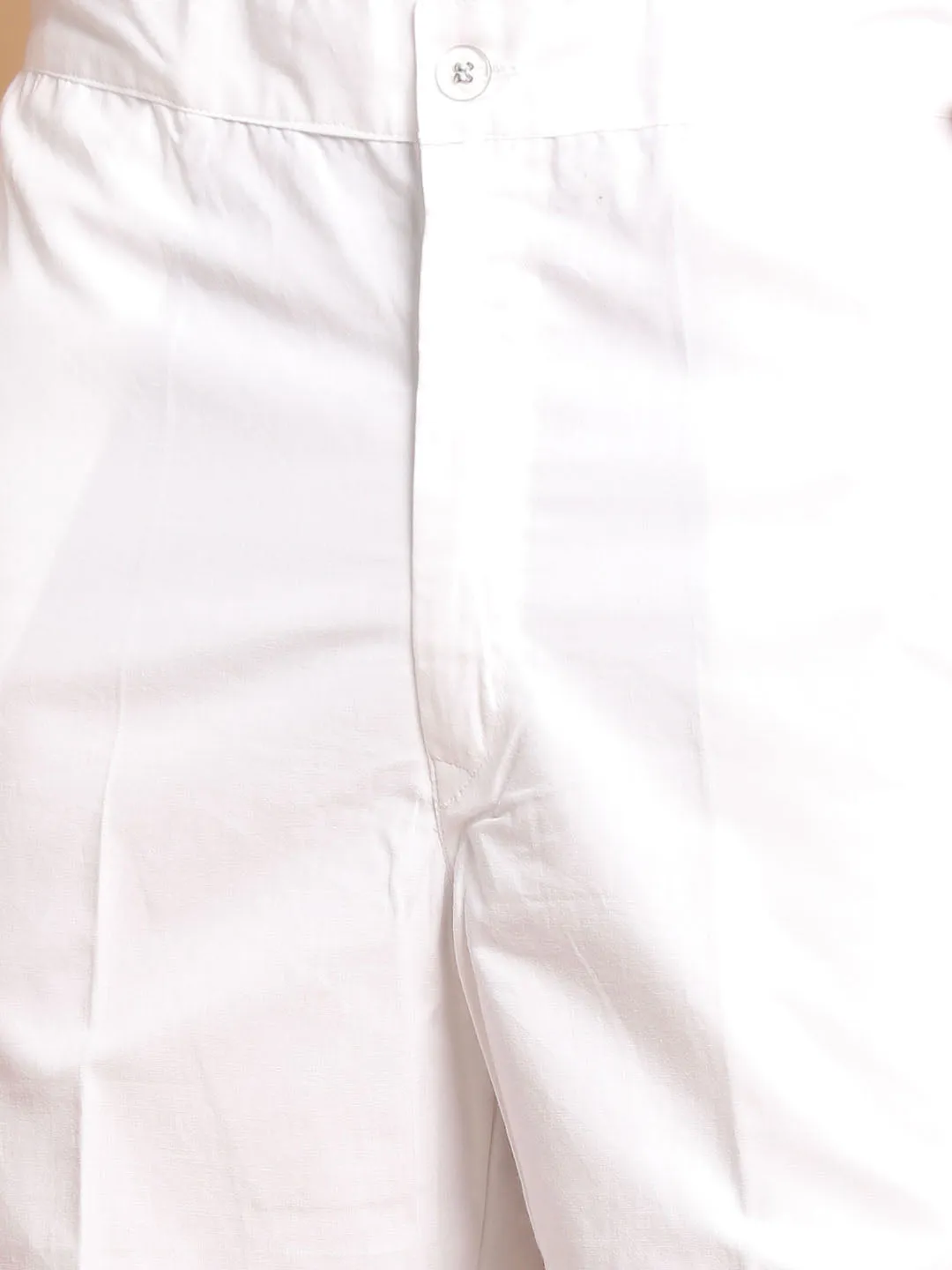 VASTRAMAY White Cotton Kurta Pyjama Set