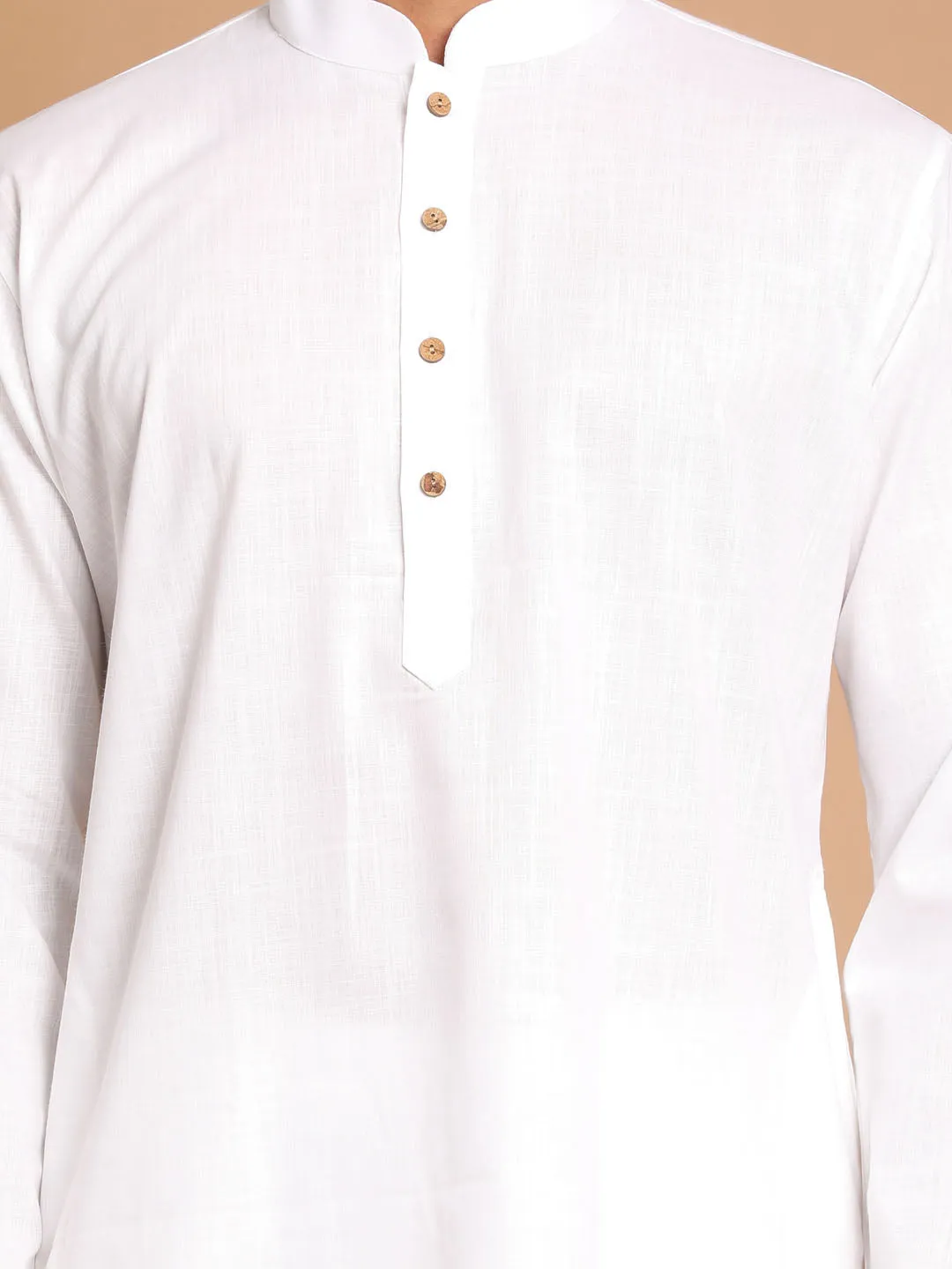 VASTRAMAY White Cotton Kurta Pyjama Set