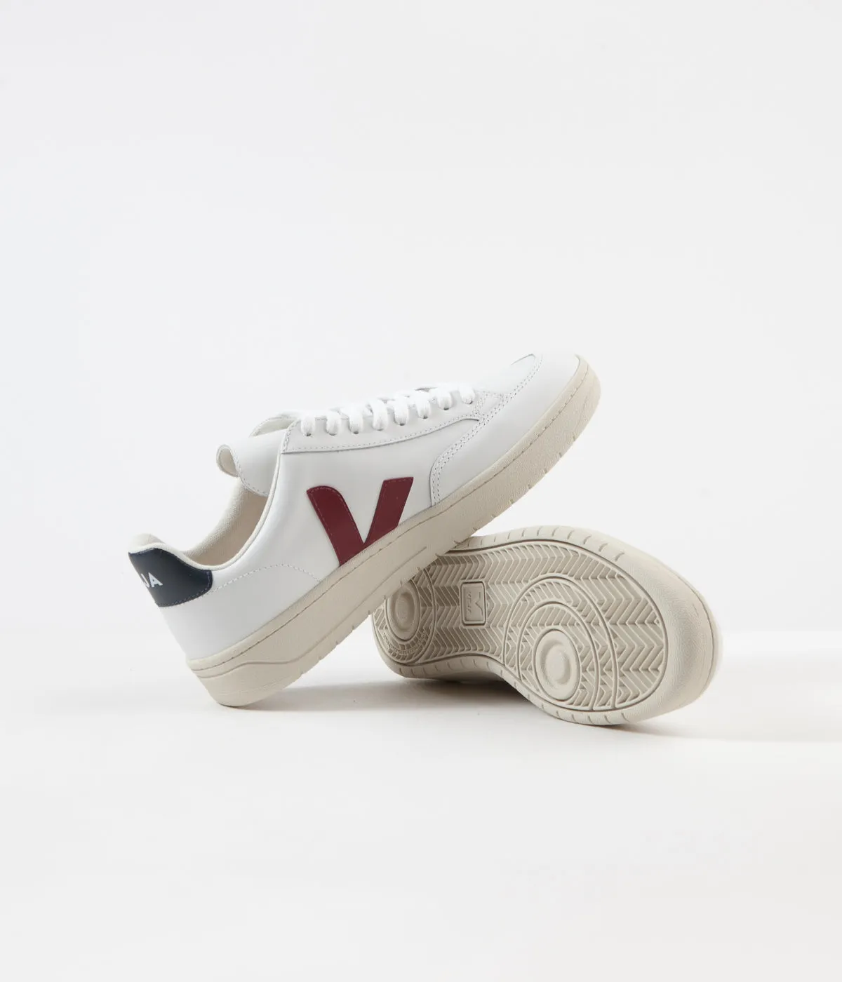 Veja V-12 Leather Shoes - Extra White / Marsala / Nautico