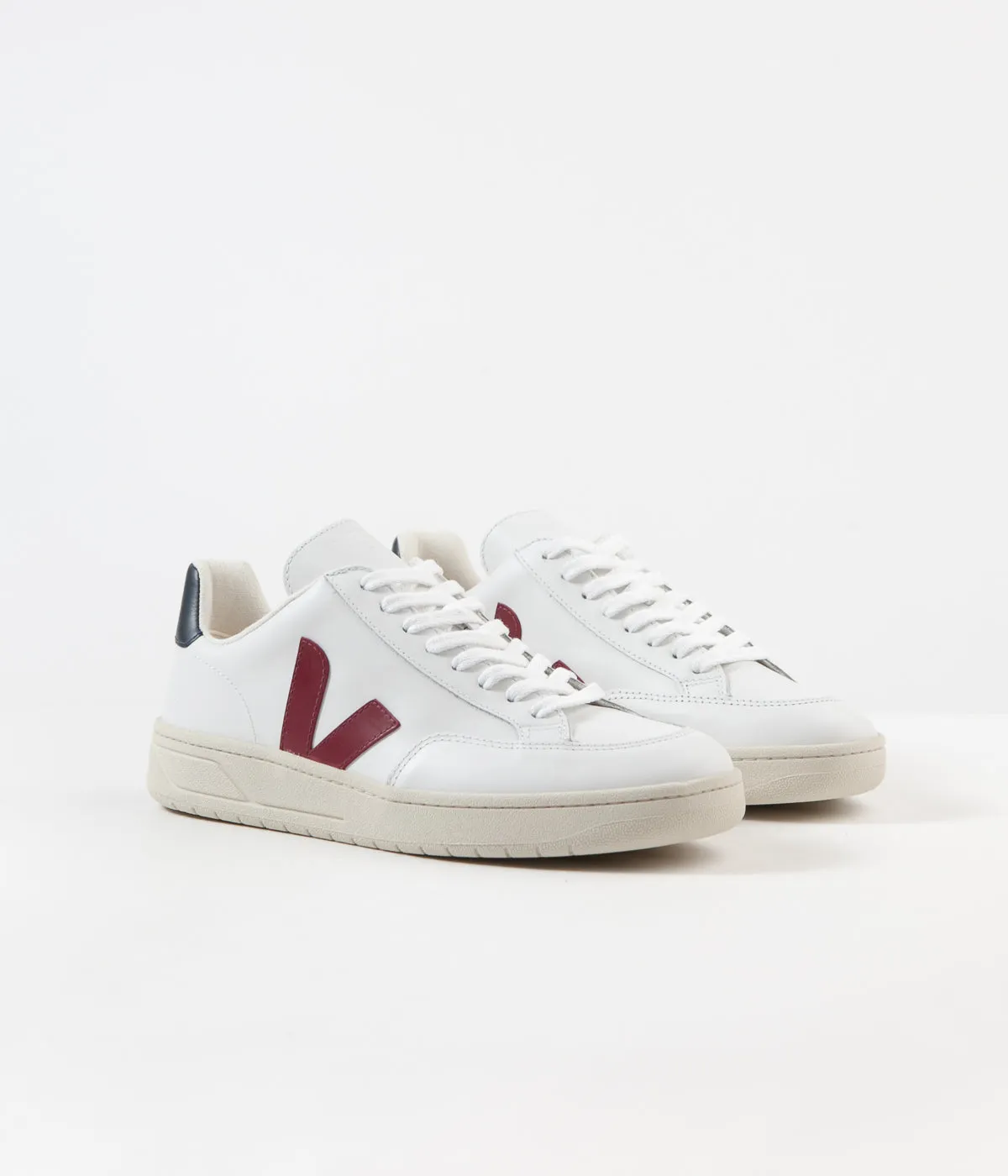 Veja V-12 Leather Shoes - Extra White / Marsala / Nautico