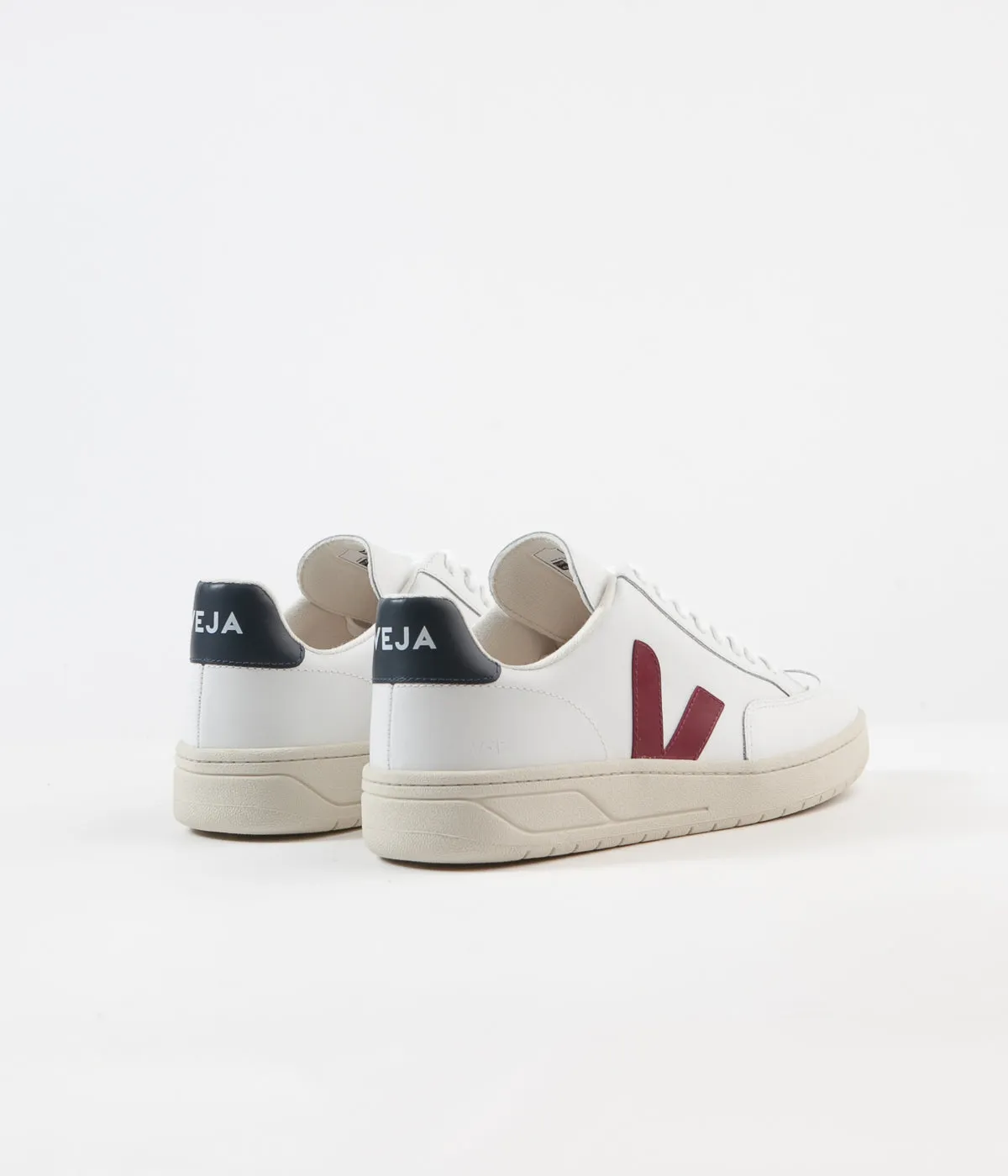 Veja V-12 Leather Shoes - Extra White / Marsala / Nautico