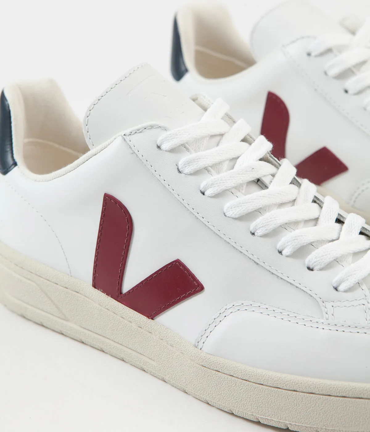 Veja V-12 Leather Shoes - Extra White / Marsala / Nautico