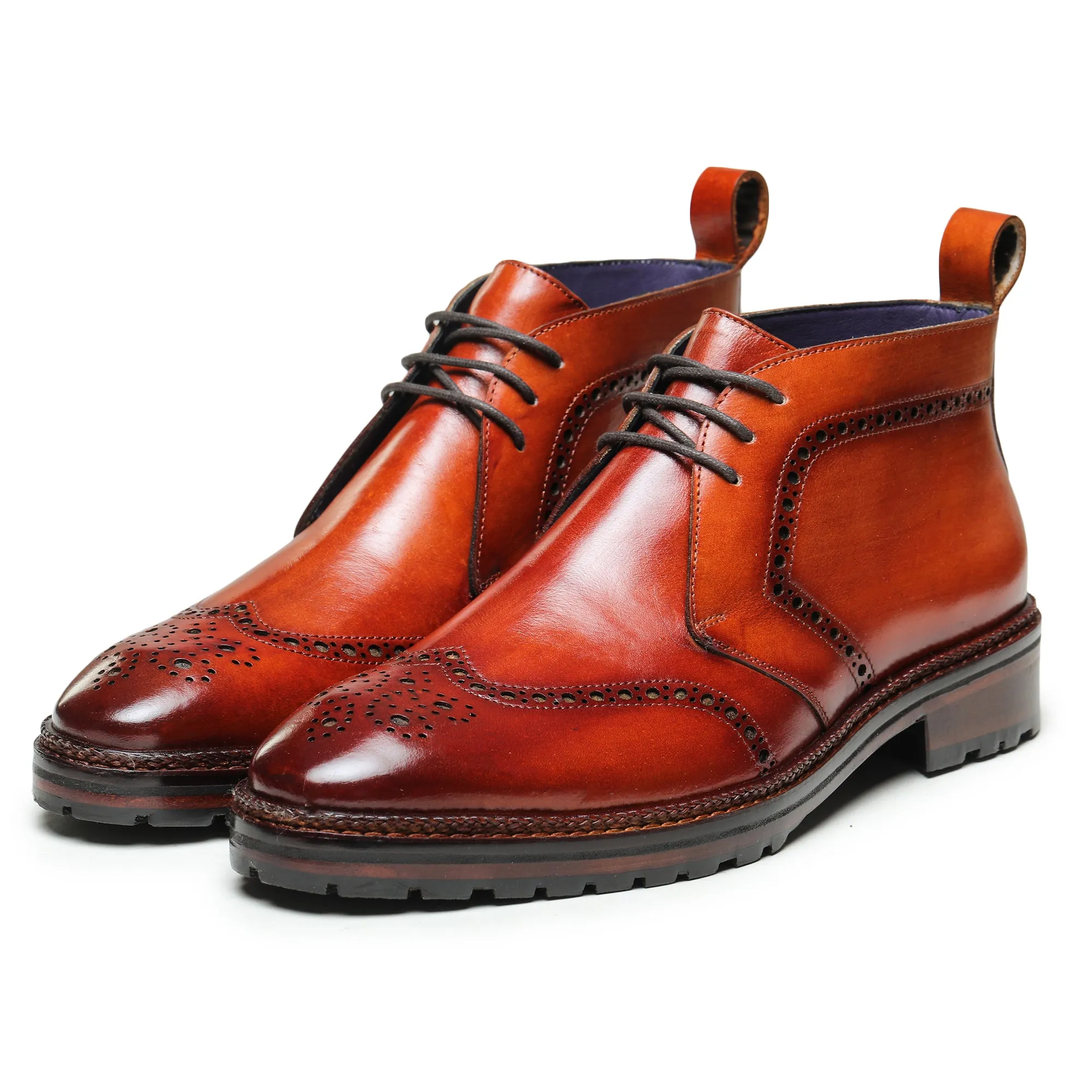 Wingtip Chukka Boots- Cognac