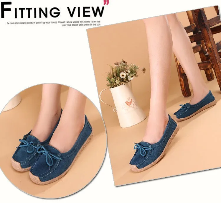 Women genuine leather shoes woman lace-up zapatos mujer suede leather lady moccasins spring woman loafers shoes