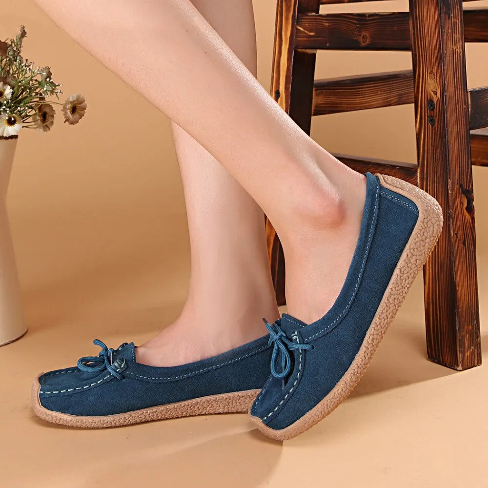 Women genuine leather shoes woman lace-up zapatos mujer suede leather lady moccasins spring woman loafers shoes