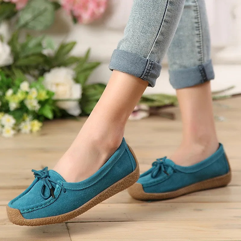 Women genuine leather shoes woman lace-up zapatos mujer suede leather lady moccasins spring woman loafers shoes