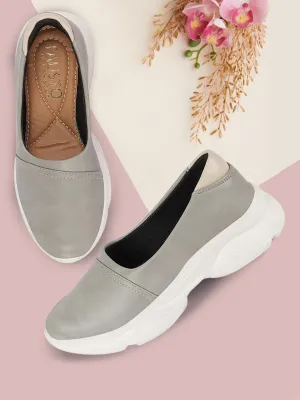 Women Grey Outdoor Fashion Stitched Design Slip On Shoes