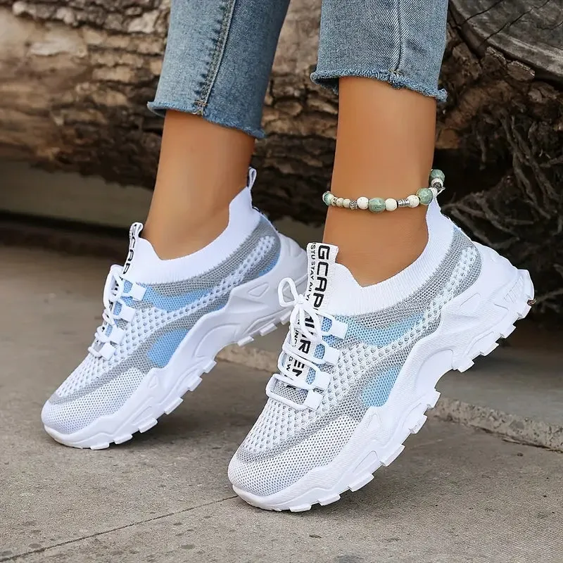 Women's Colorblock Knitted Sneakers - Breathable Low Top Running Shoes